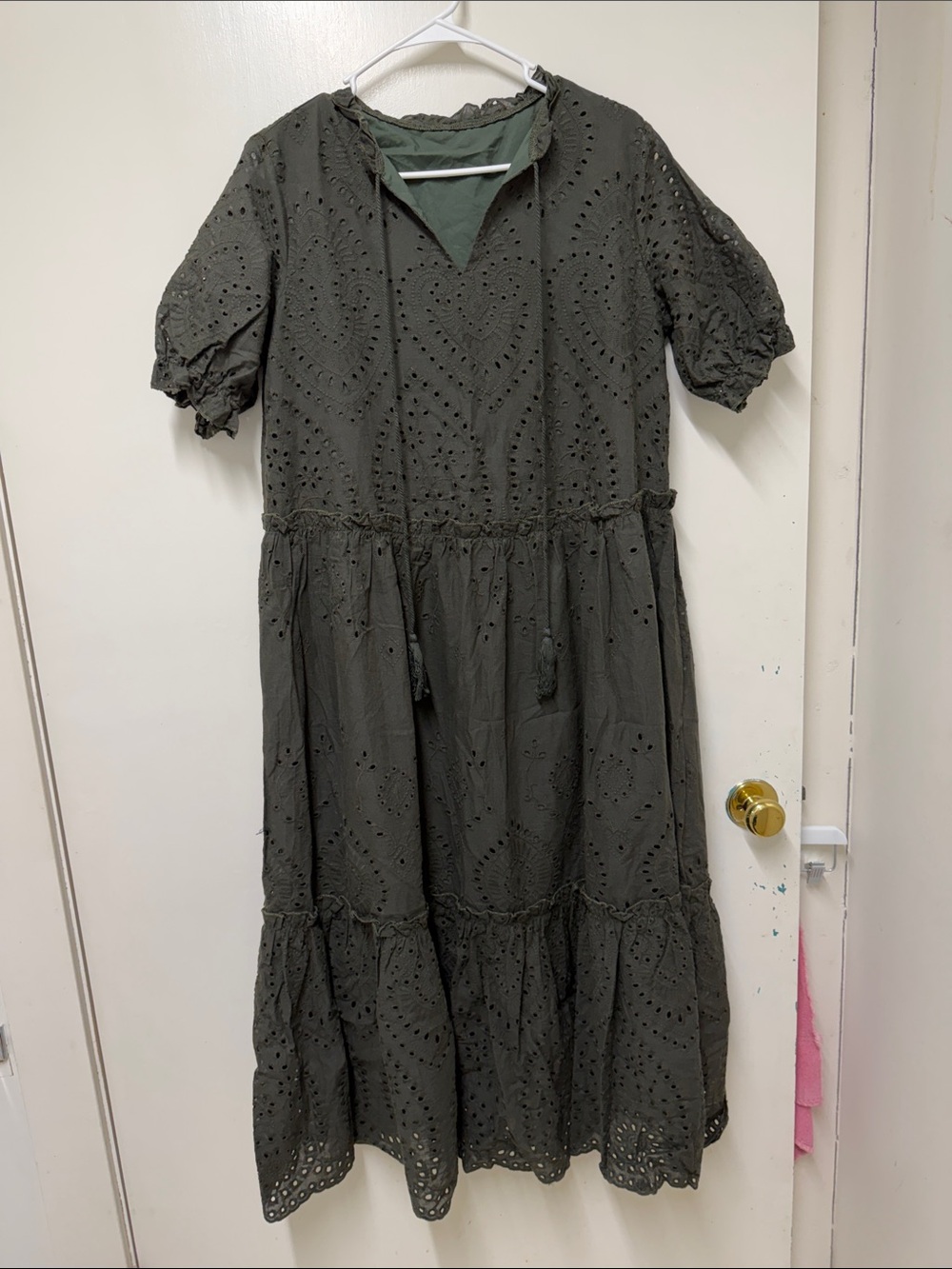 SHEIN Dark Olive Green Eyelet Maxi Dress